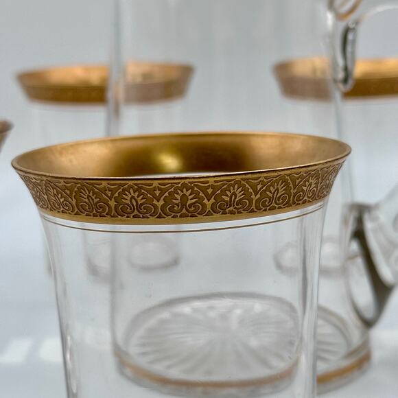 Tiffin Minton Gold Rim Pitcher w/ Juice Glasses Rare Pattern Vintage Set 8 pc - Picture 2 of 6
